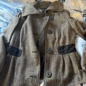 Brown and black plaid button up coat